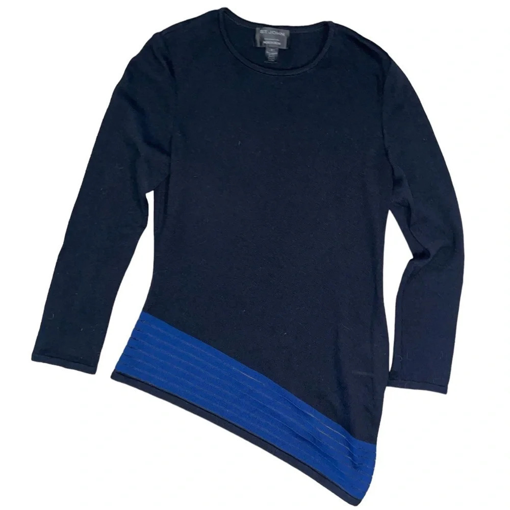 St John For Nordstrom Wool Sweater Asymmetrical Caviar/Marine Size Small Preppy